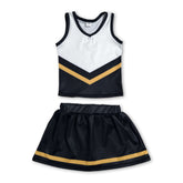 Girl cheerleader set including sleeveless gold and black top and matching skirt by Mini Rodeo, perfect for active team sports.