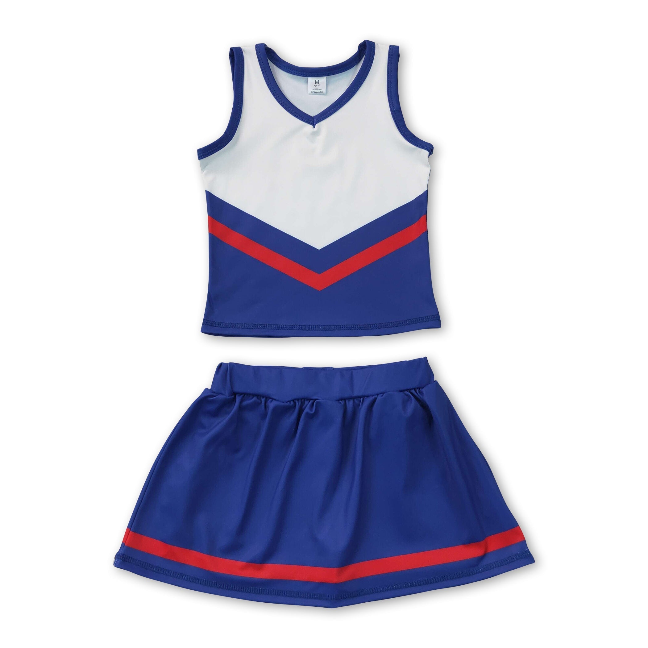 Sleeveless red navy top skirt girls team cheer active set