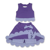 Girls sleeveless purple top and plaid scallop skirt set by Mini Rodeo, perfect for active wear and casual outings.