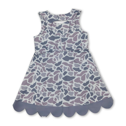 Grey camo bow scallop kids girls summer athletic dresses