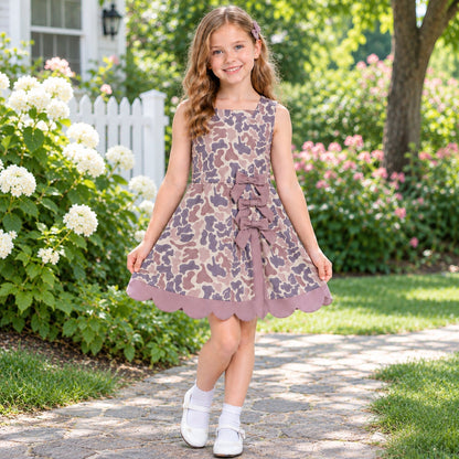 Sleeveless khaki camo scallop kids girls athletic dresses