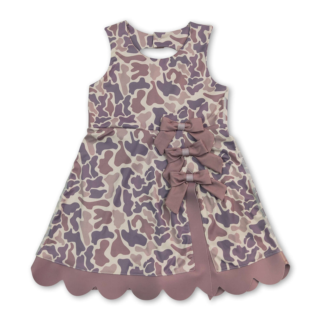 Sleeveless khaki camo scallop kids girls athletic dresses