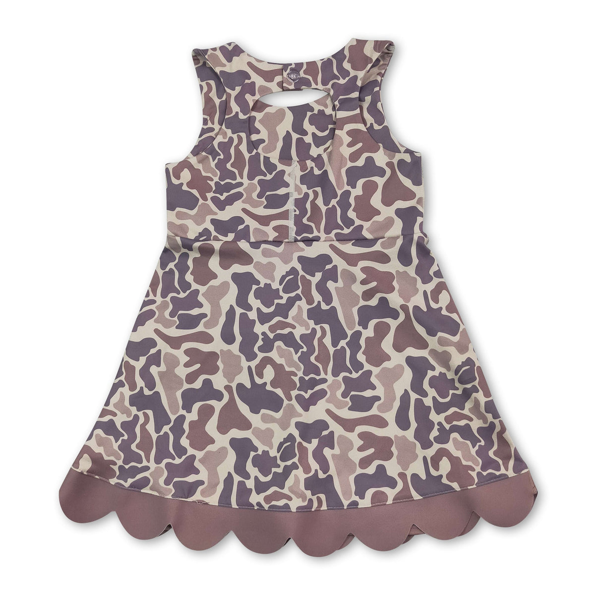 Sleeveless khaki camo scallop kids girls athletic dresses