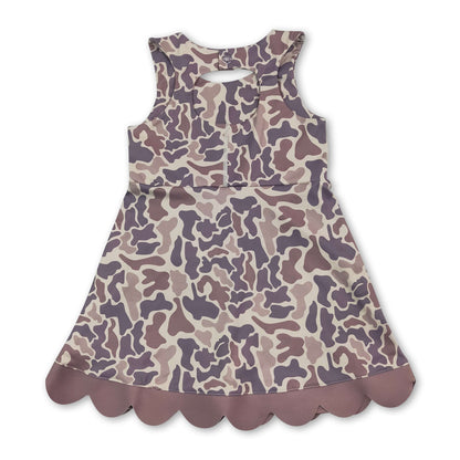 Sleeveless khaki camo scallop kids girls athletic dresses