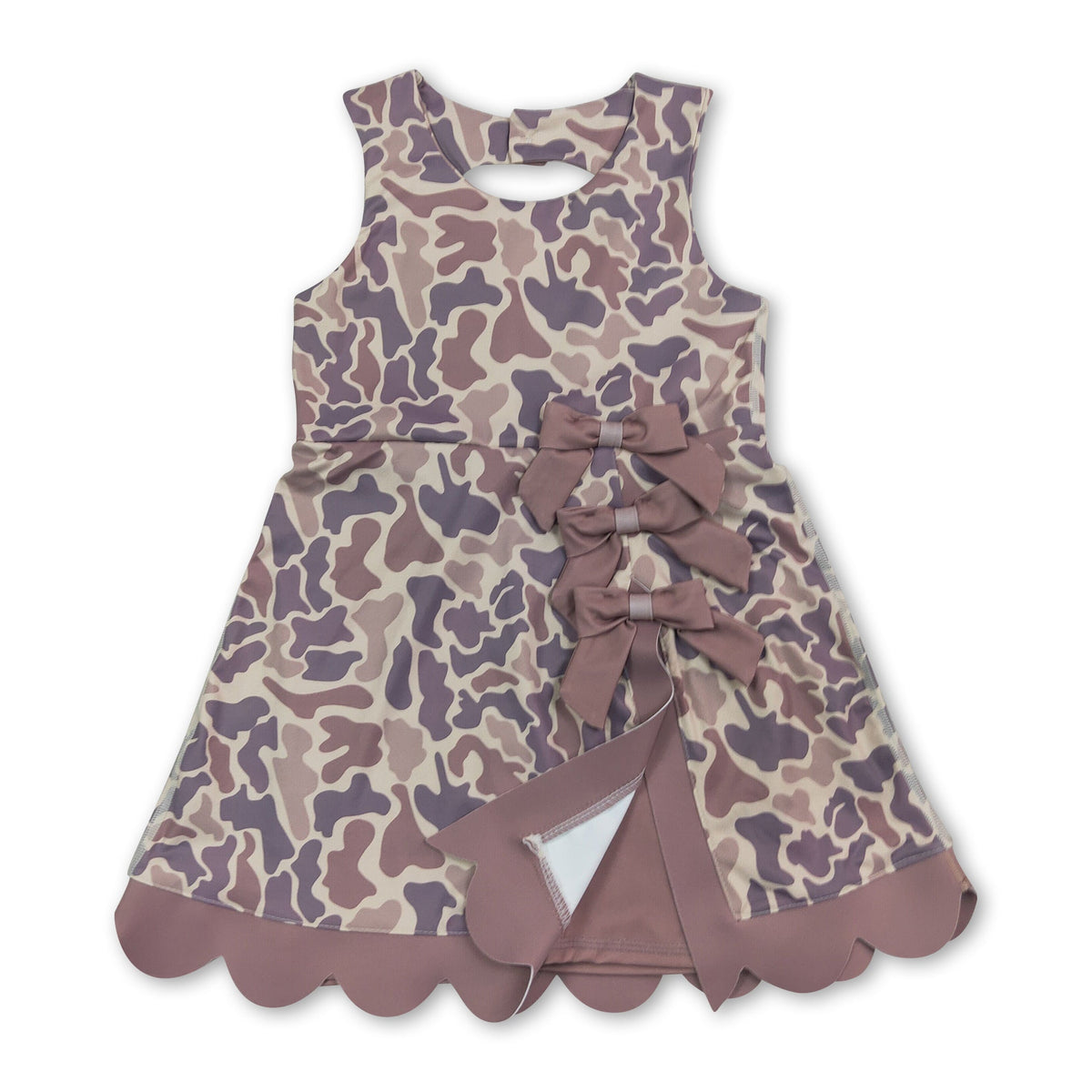 Sleeveless khaki camo scallop kids girls athletic dresses
