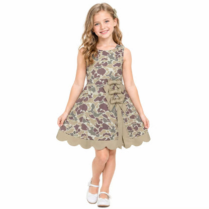 Sleeveless camo scallop kids girls athletic dresses