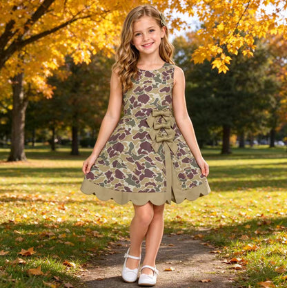 Sleeveless camo scallop kids girls athletic dresses