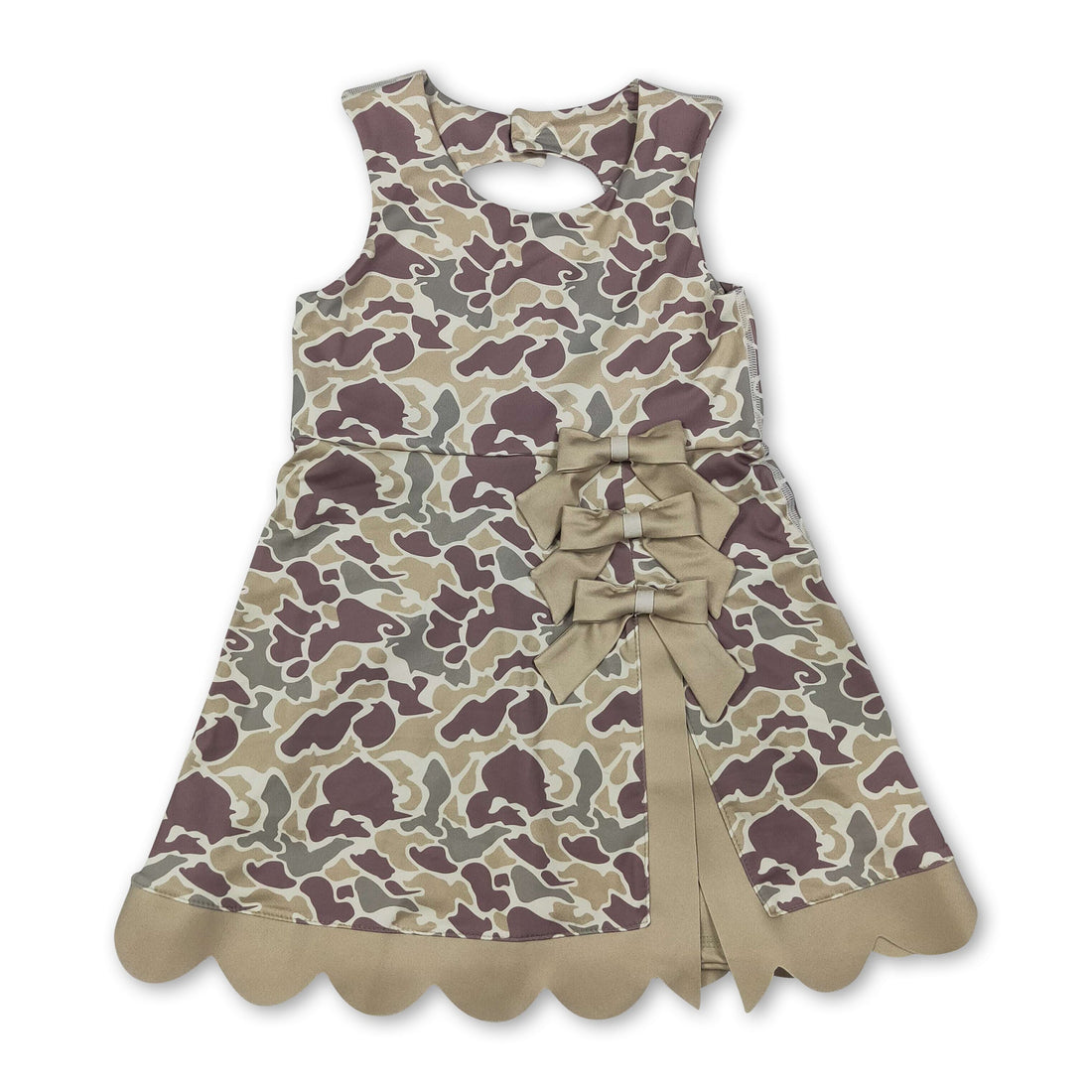 Sleeveless camo scallop kids girls athletic dresses