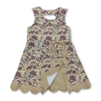 Sleeveless camo scallop kids girls athletic dresses
