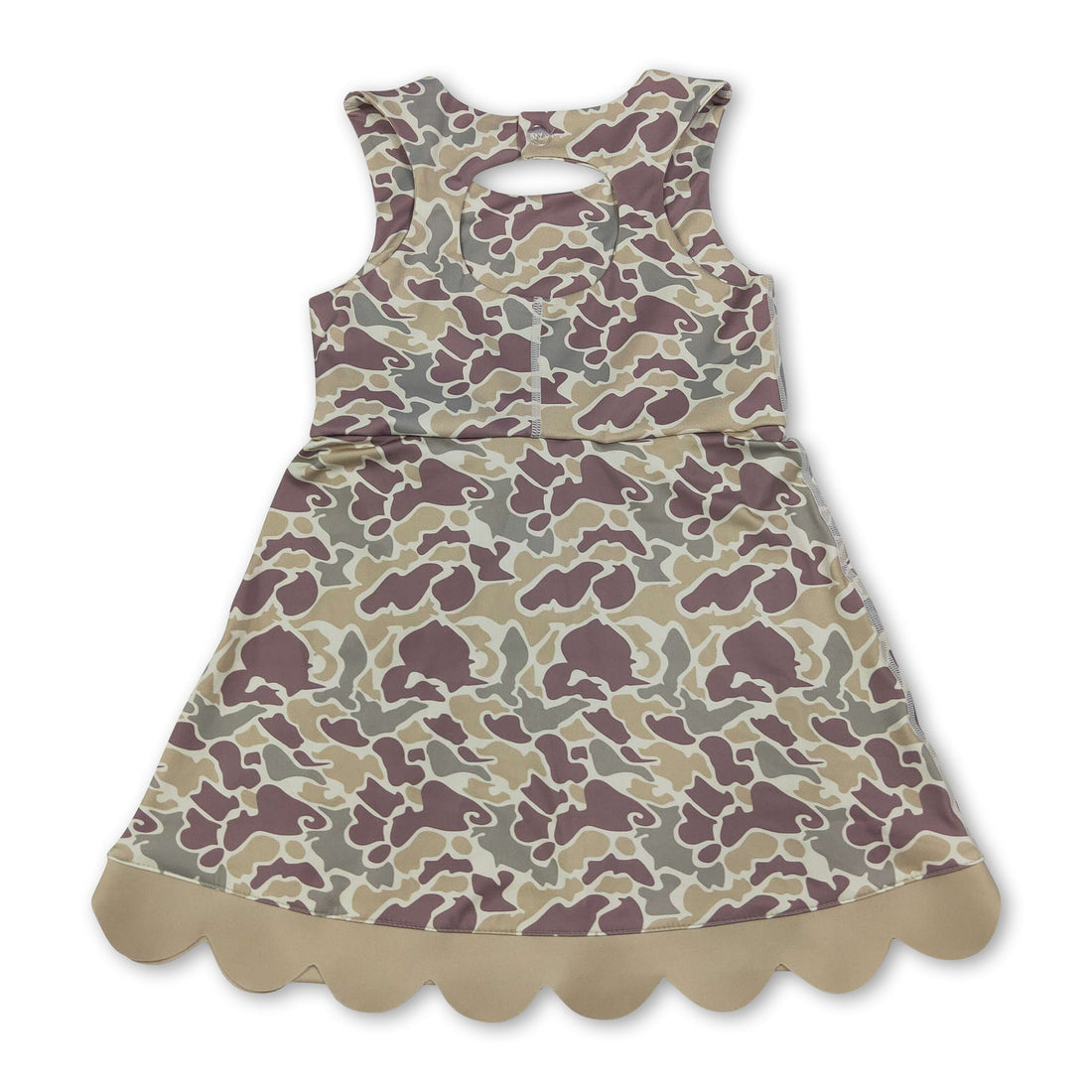 Sleeveless camo scallop kids girls athletic dresses