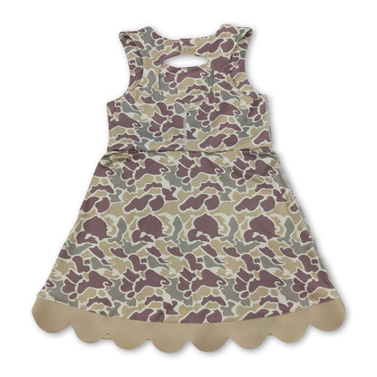 Sleeveless camo scallop kids girls athletic dresses