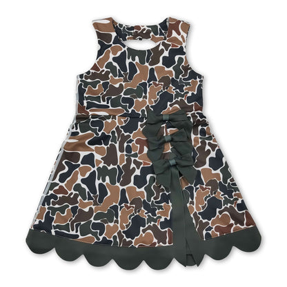 Camo bow scallop kids girls summer athletic dresses