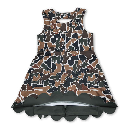 Camo bow scallop kids girls summer athletic dresses