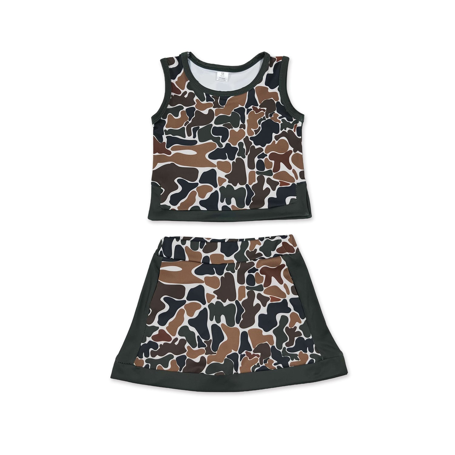 Sleeveless camo top skirt girls summer active wear set
