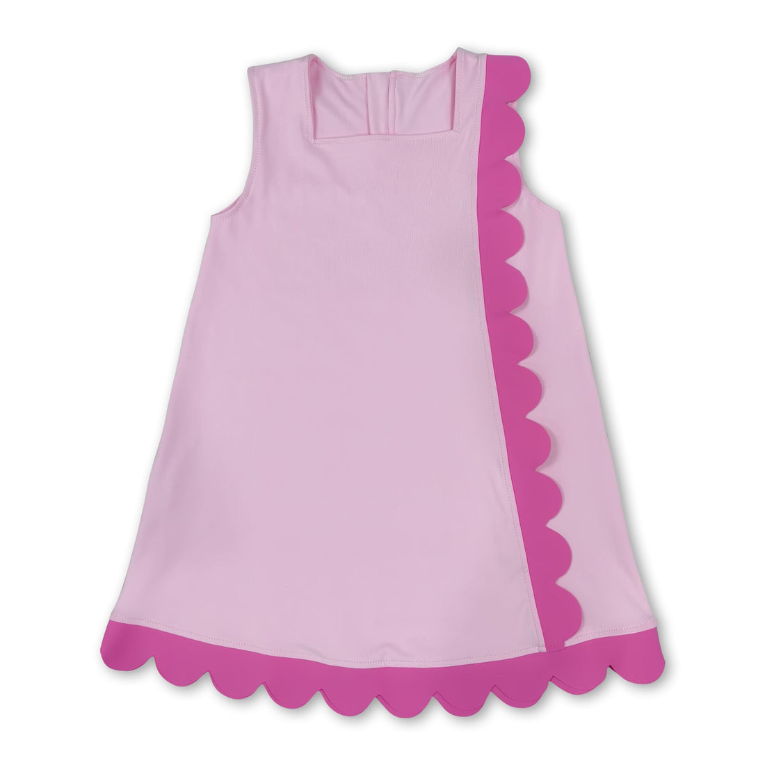 Sleeveless pink scallop cotton girls summer dress