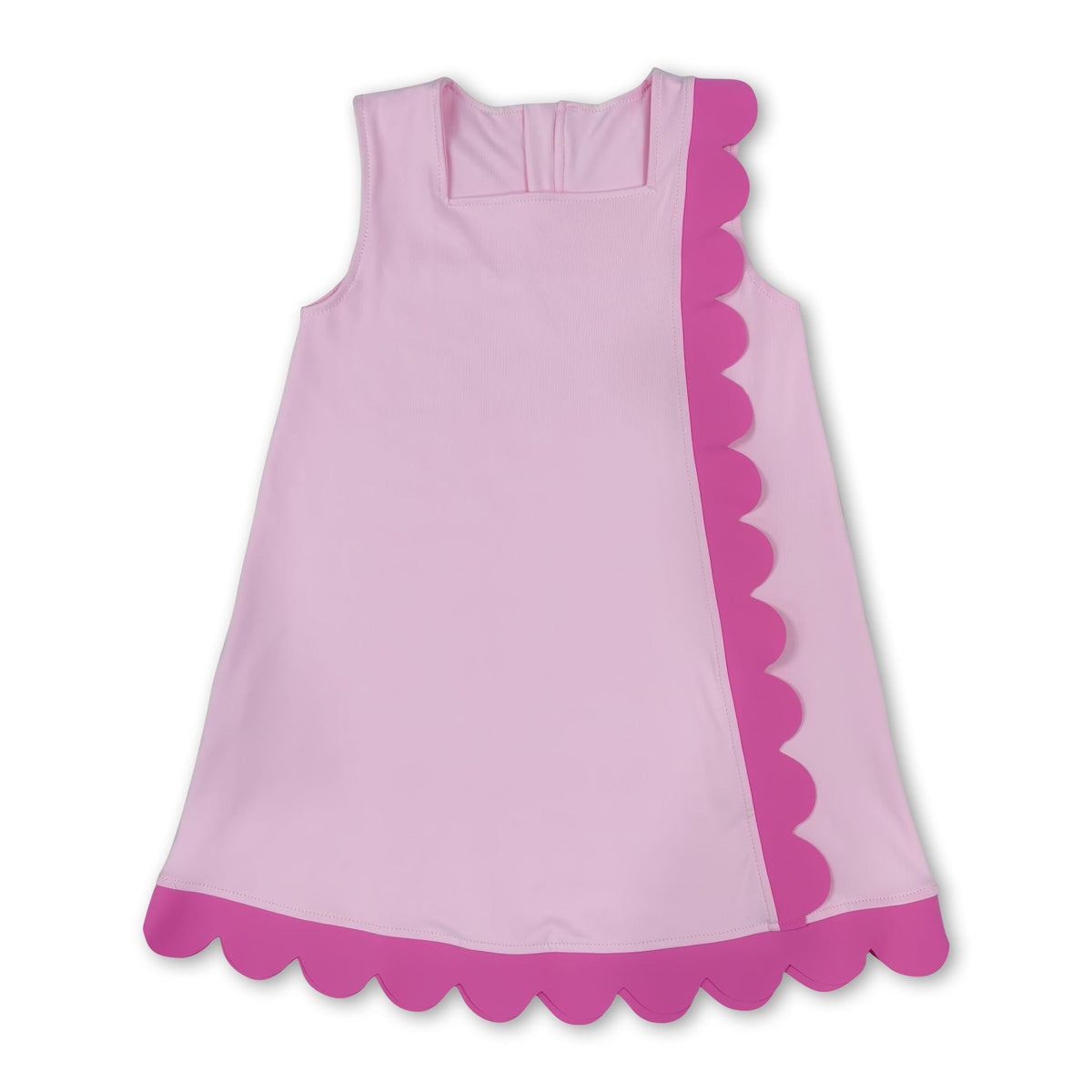 Sleeveless pink scallop cotton girls summer dress