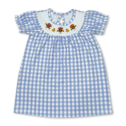 Plaid turkey pumpkin smocked girls Thanksgiving dress