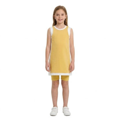 Sleeveless yellow white kids girls athletic dresses