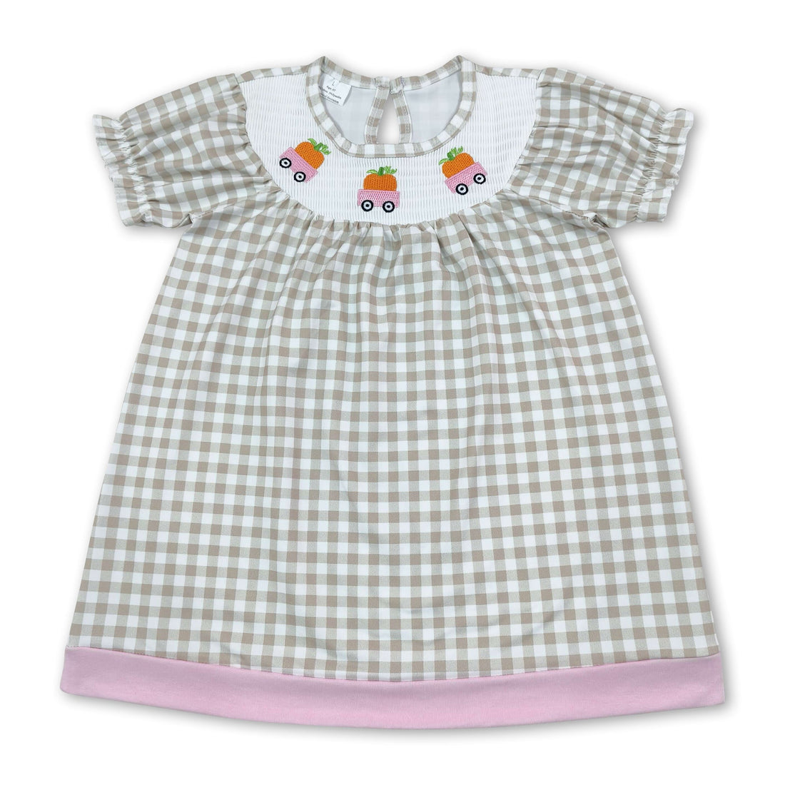 Short sleeves plaid pumpkin smocked girls fall dress