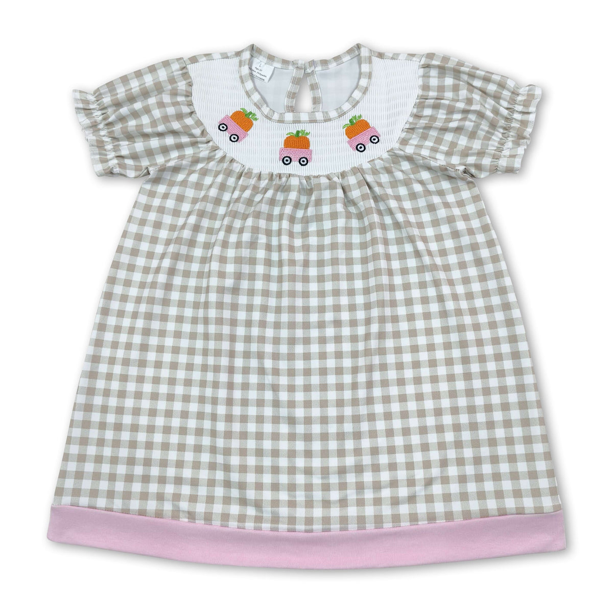 Short sleeves plaid pumpkin smocked girls fall dress