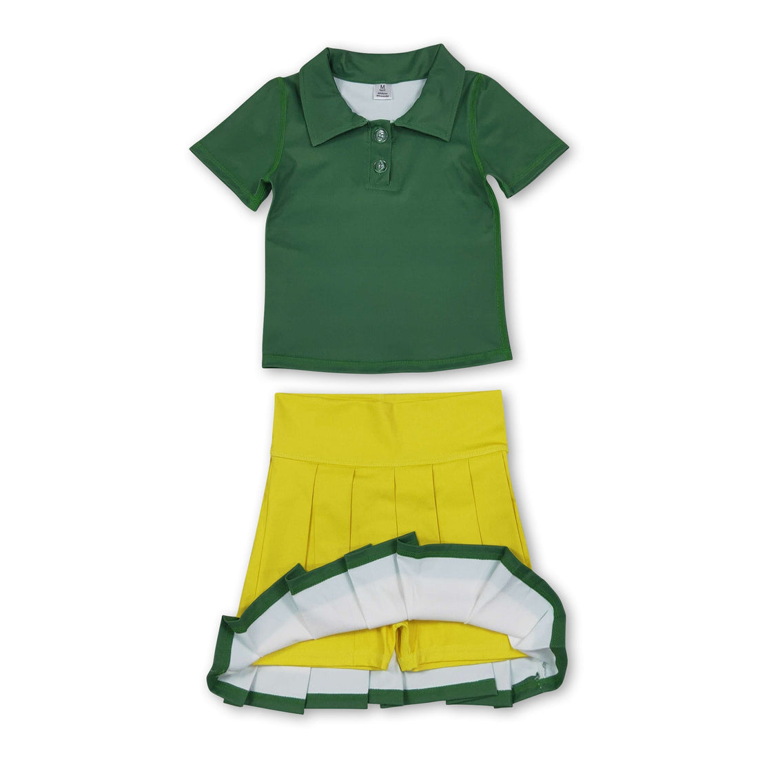 Polo top yellow white green pleated skirt girls team active wear