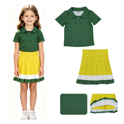 Polo top yellow white green pleated skirt girls team active wear