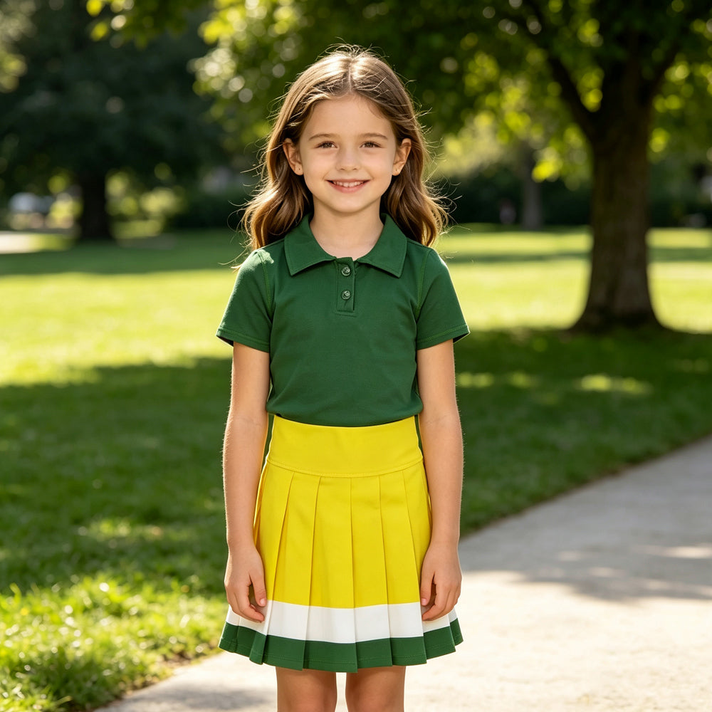 Polo top yellow white green pleated skirt girls team active wear