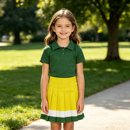 Polo top yellow white green pleated skirt girls team active wear