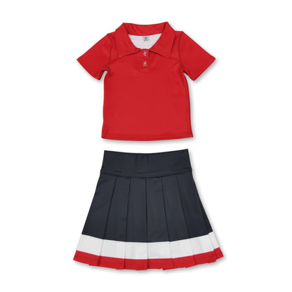 Polo top black white red pleated skirt girls team active wear