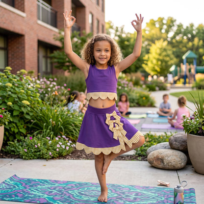 Sleeveless plaid scallop purple girls summer active wear set