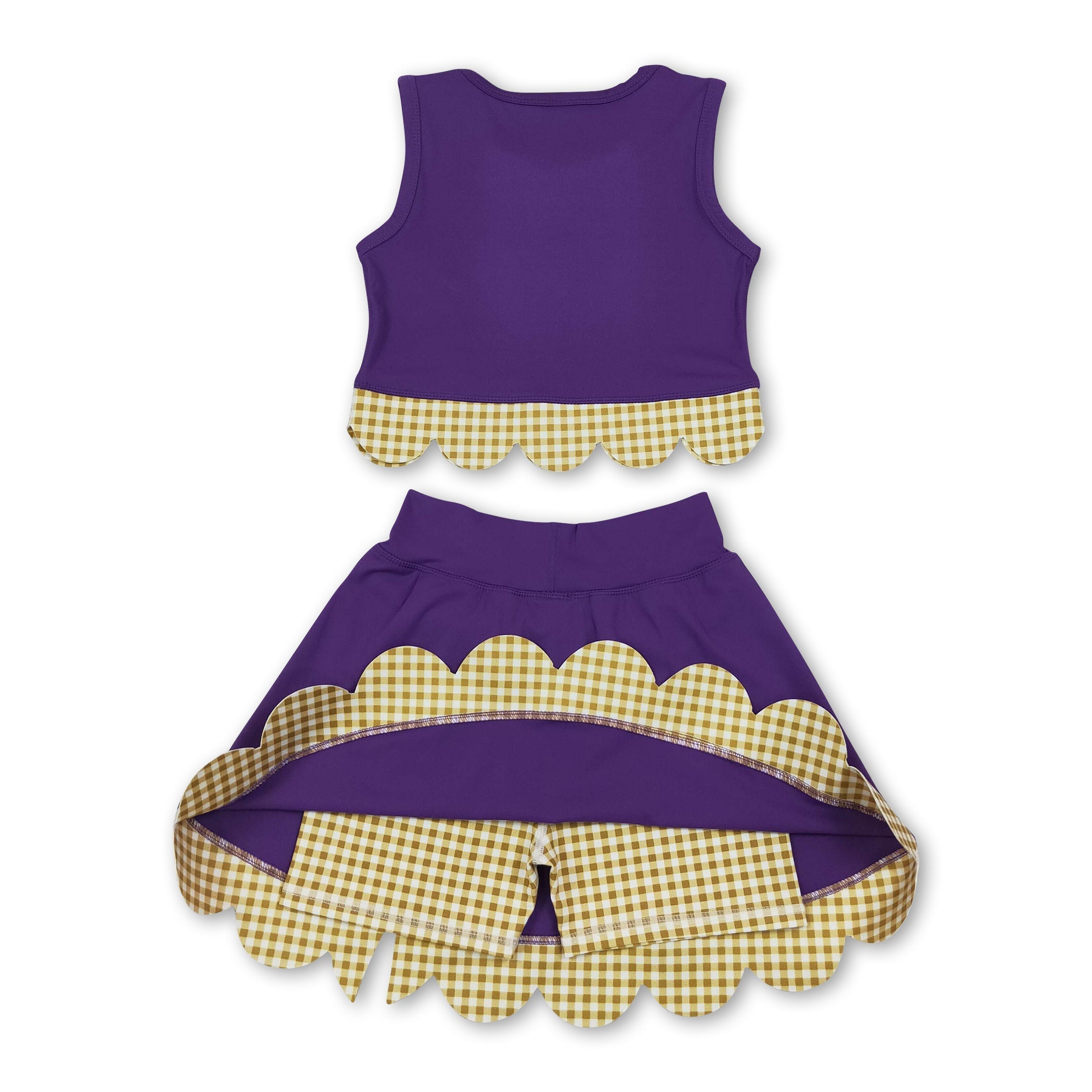 Sleeveless plaid scallop purple girls summer active wear set