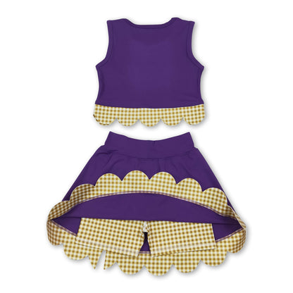 Sleeveless plaid scallop purple girls summer active wear set