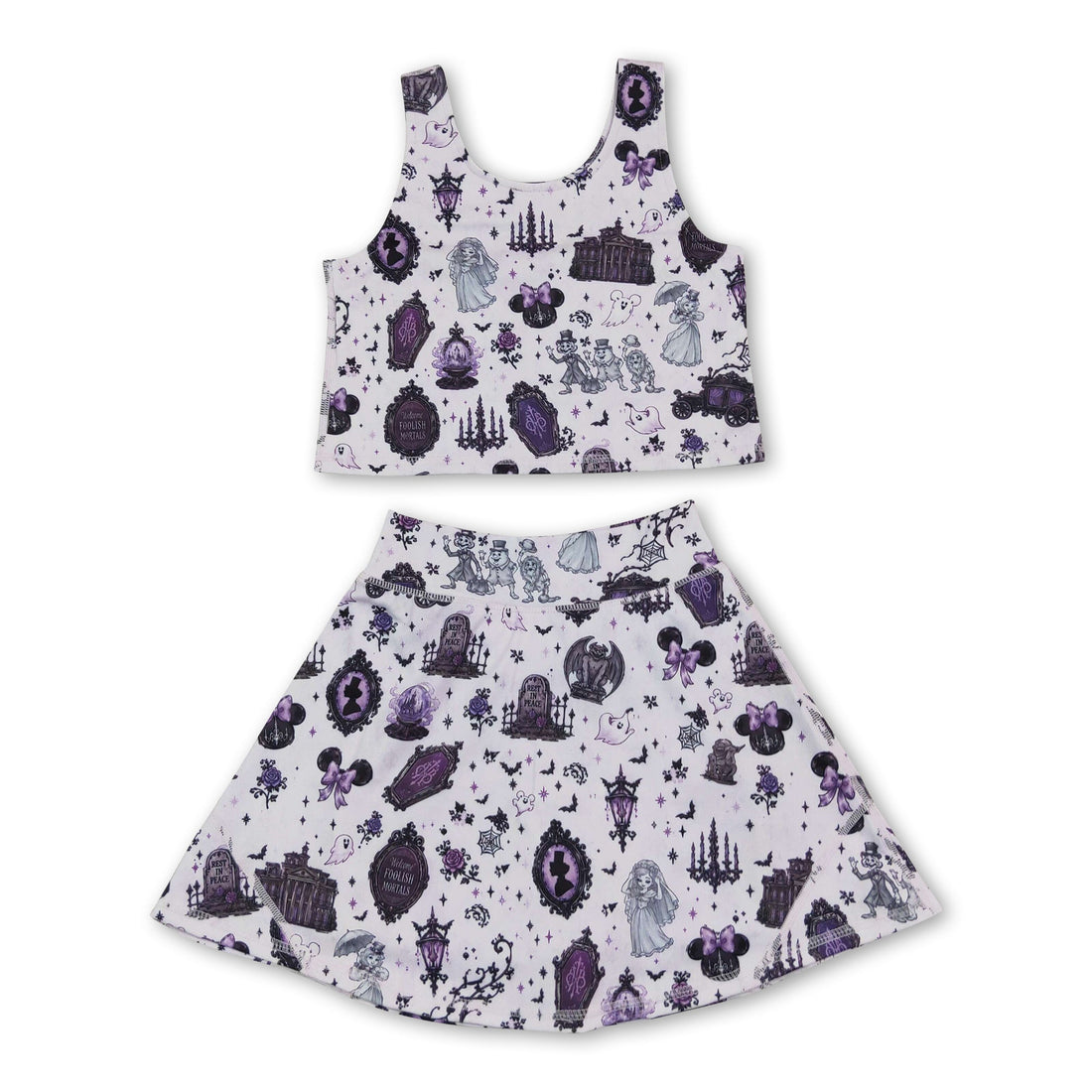 Sleeveless ghost bat kids girls Halloween active wear set