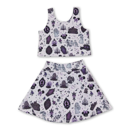 Sleeveless ghost bat kids girls Halloween active wear set