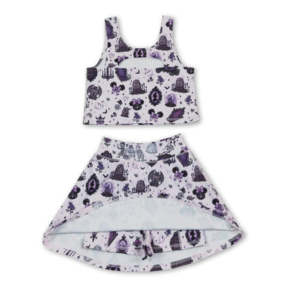 Sleeveless ghost bat kids girls Halloween active wear set