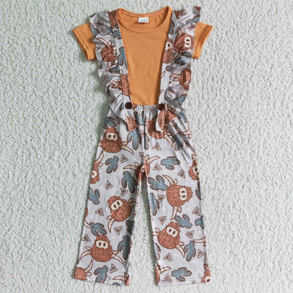 Cotton shirt highland cow overalls kids girls western clothes