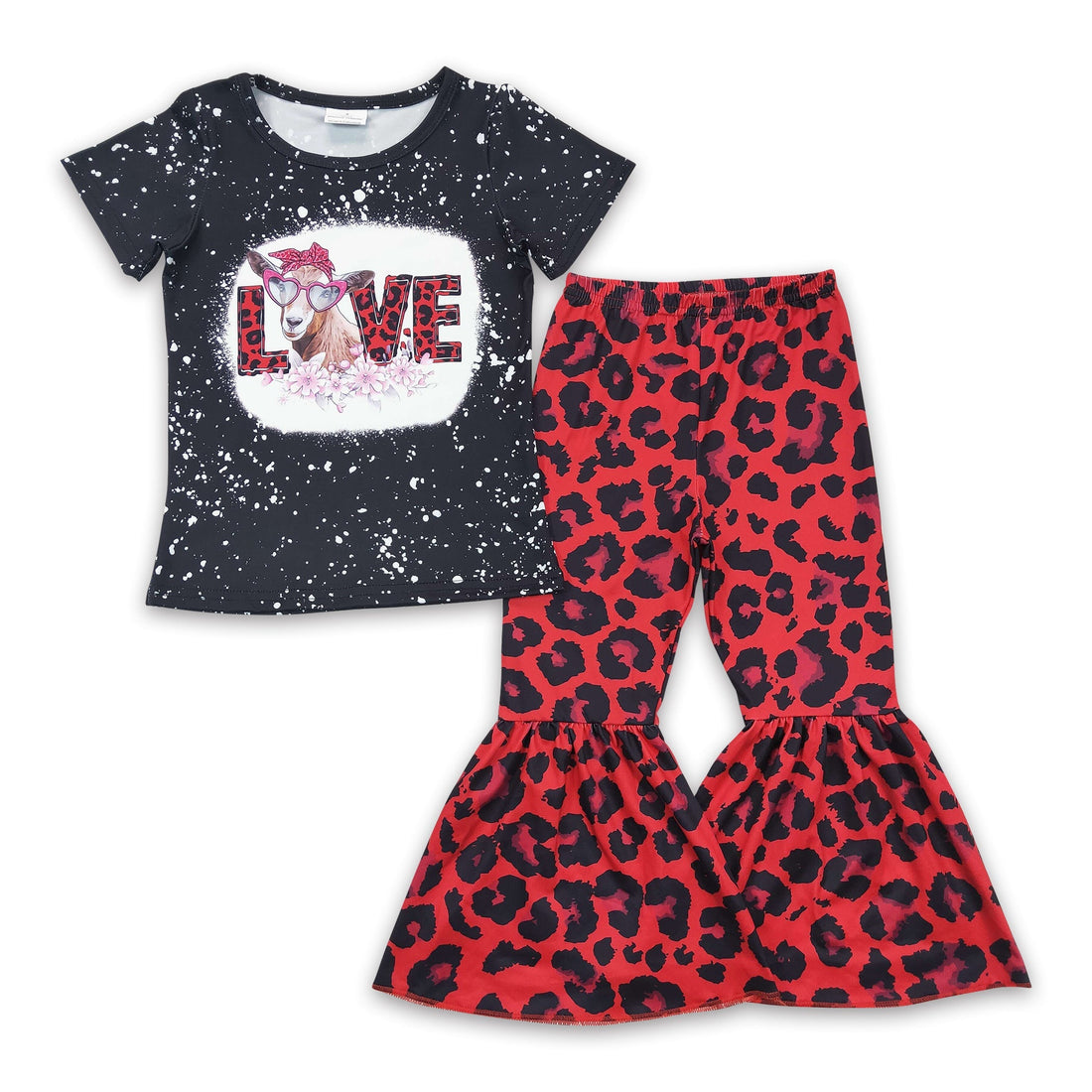 Love goat bleached shirt red leopard girls Valentine&