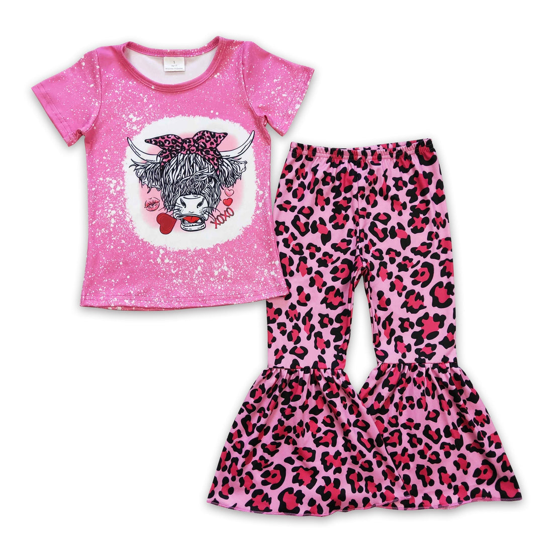 Highland cow shirt leopard pants girls western valentine&