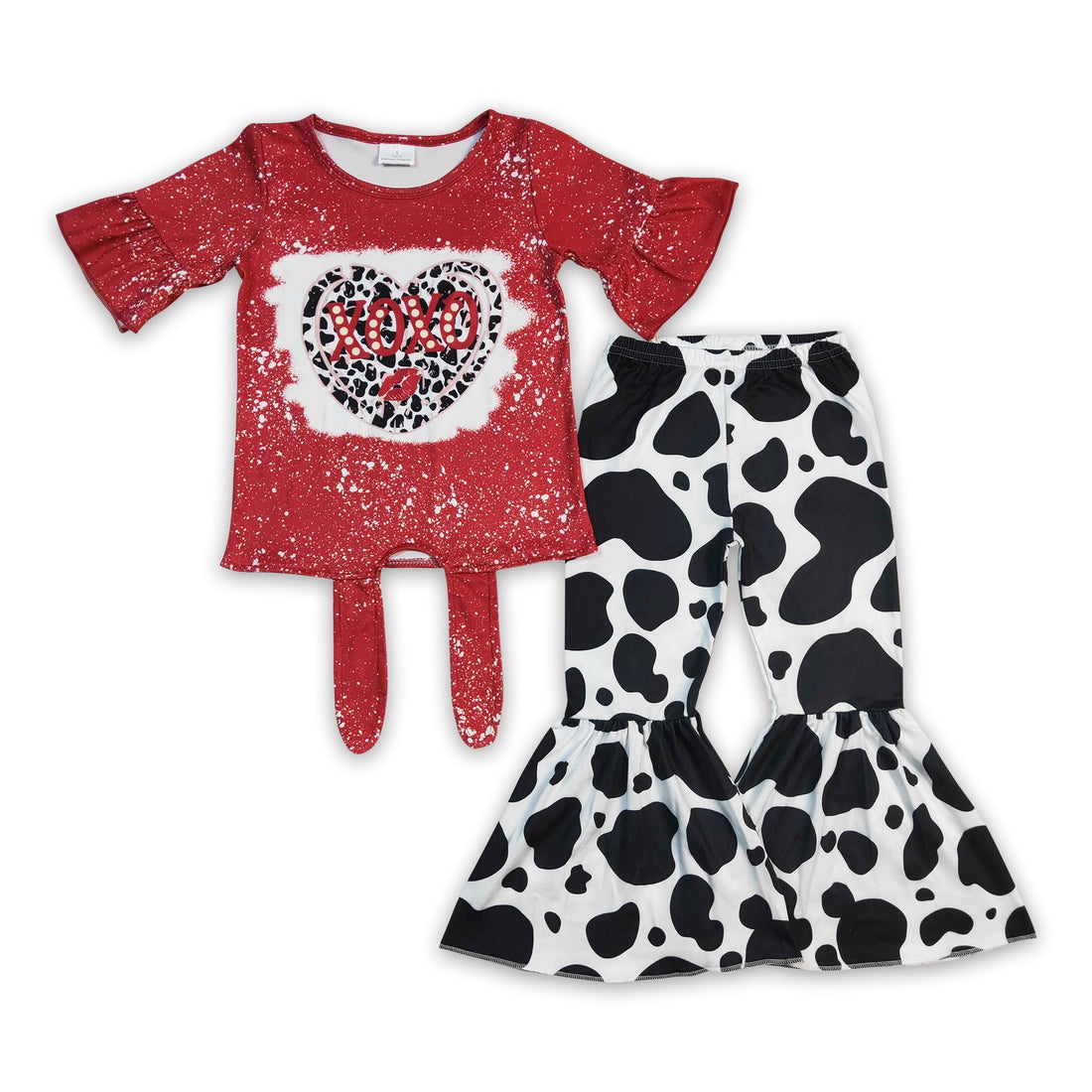 Lip cow heart shirt bell bottom pants girls valentine&