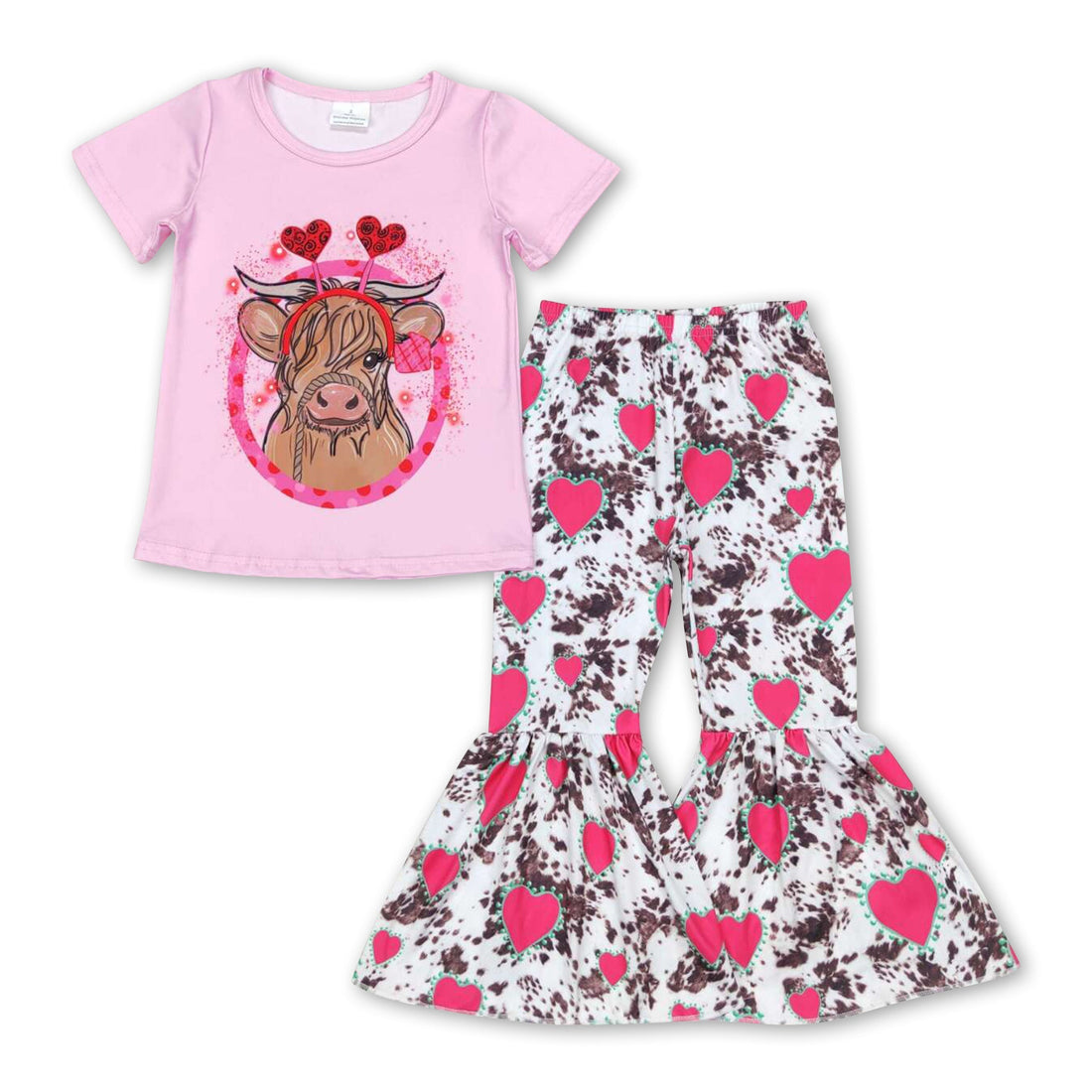 Heart highland cow top pants girls valentine&