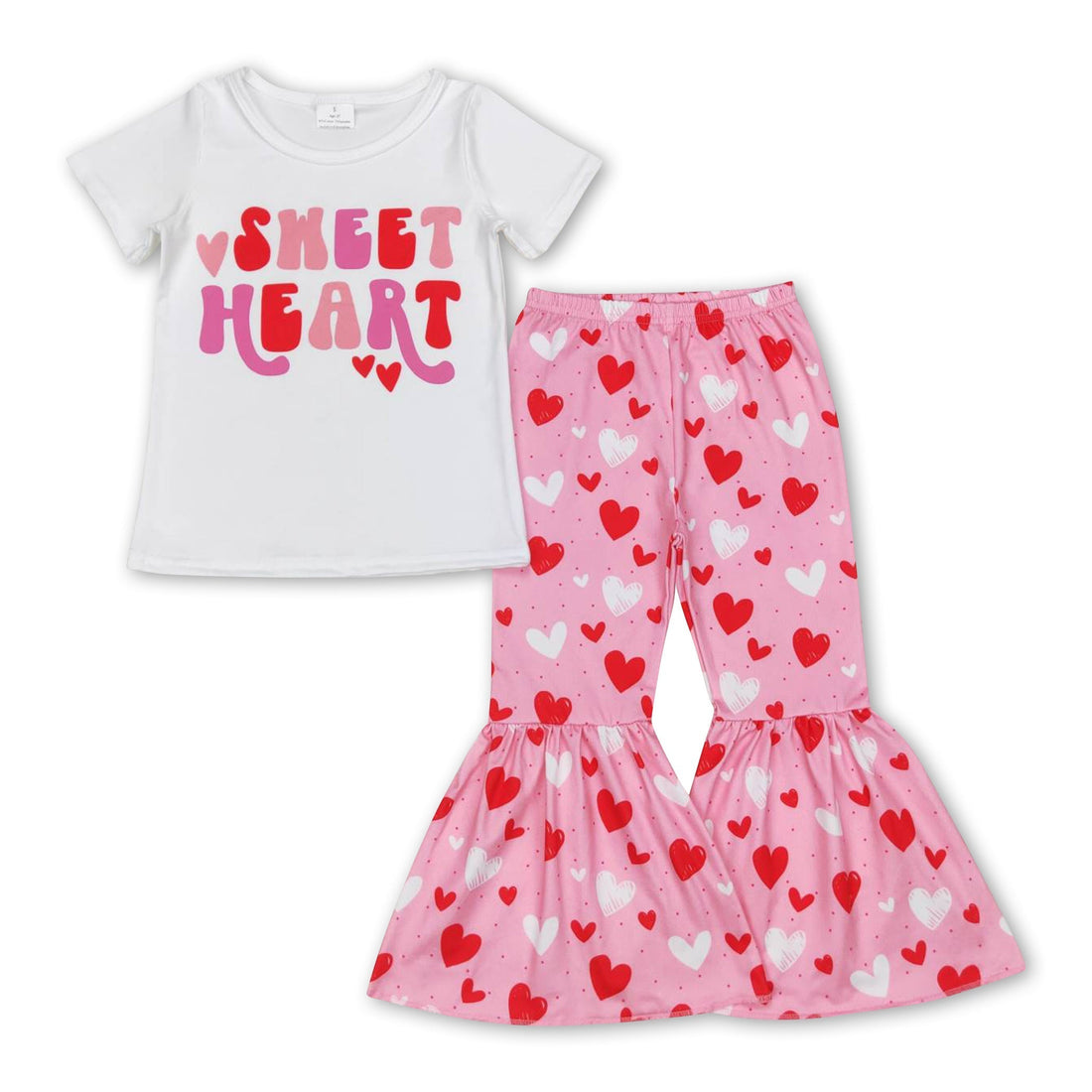 Sweet heart top bell bottom pants girls valentine&