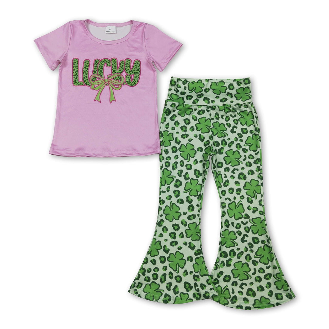 Mini Rodeo girl short sleeves top and pants set with leopard print for St. Patrick&