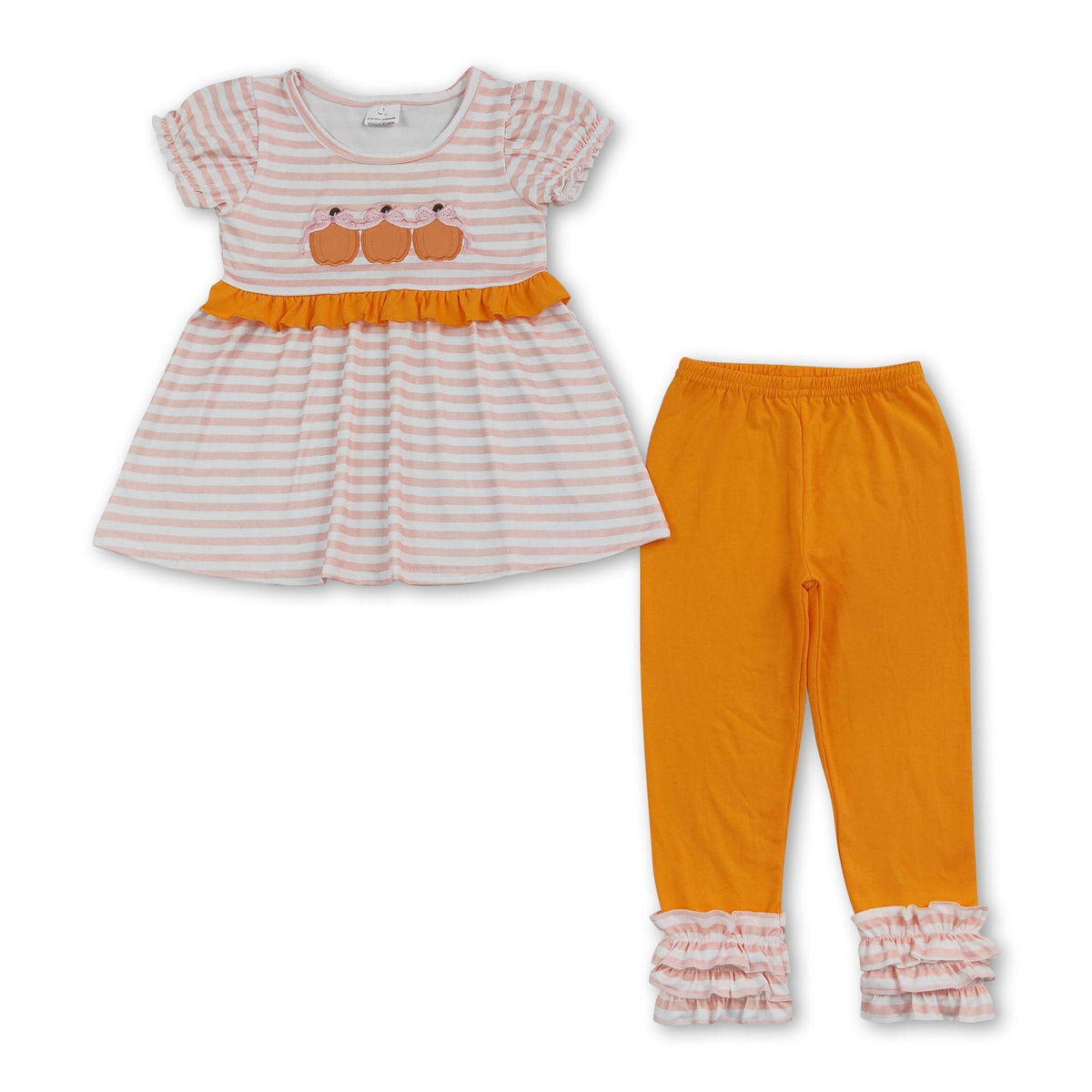 Pumpkin bow embroidery tunic leggings girls fall clothes