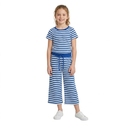 Short sleeves blue stripe top pants girls team outfits