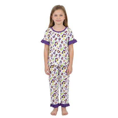 Purple ruffle leopard girls Mardi Gras pajamas