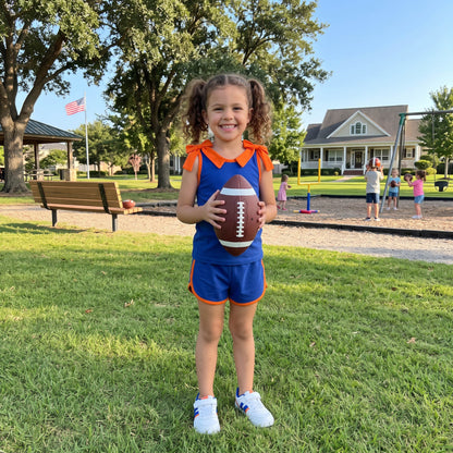 Sleeveless orange bow blue top shorts girls team set