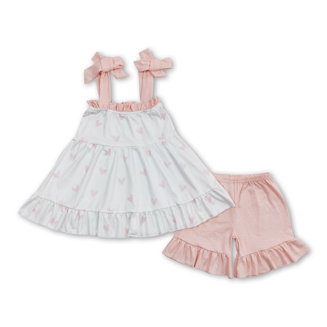 Suspender heart tunic ruffle shorts girls valentine&