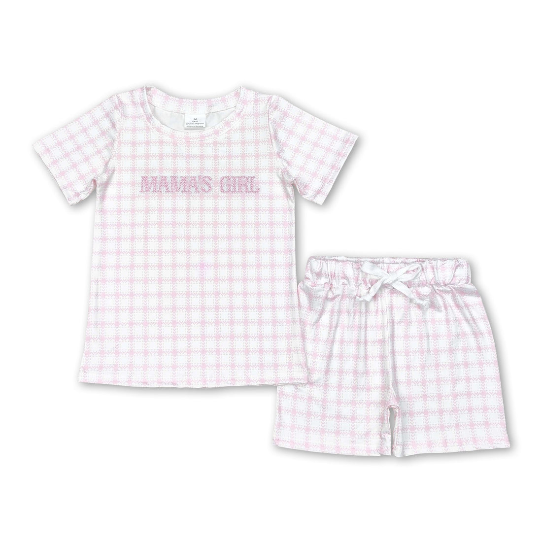 Short sleeves pink plaid mama&