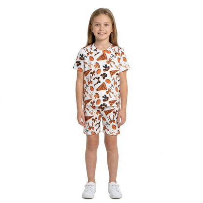 orange black bows gesture football girl short sleeve set