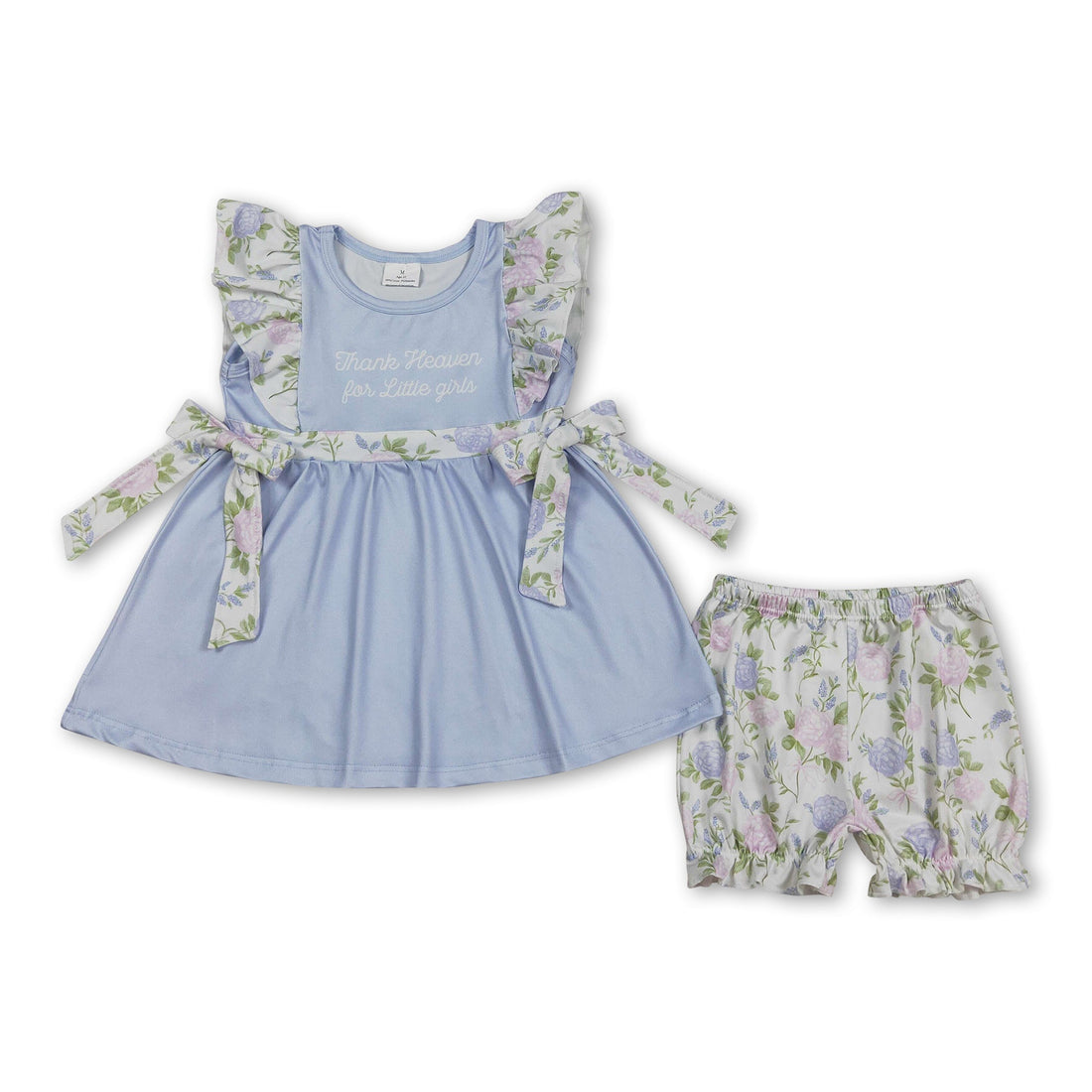Mini Rodeo girl short sleeves top and floral shorts summer set, lightweight and comfortable for little girls.